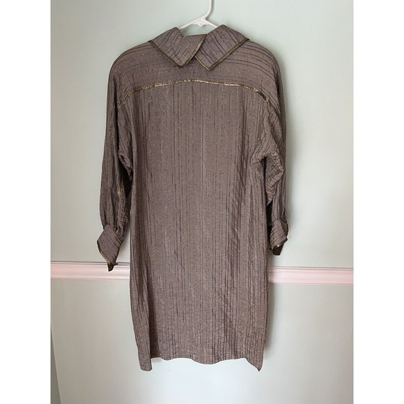 Vintage Geoffrey Beene 14 Gold Stripe Long Aleeve Silk  Shift Dress w - Picture 1 of 13